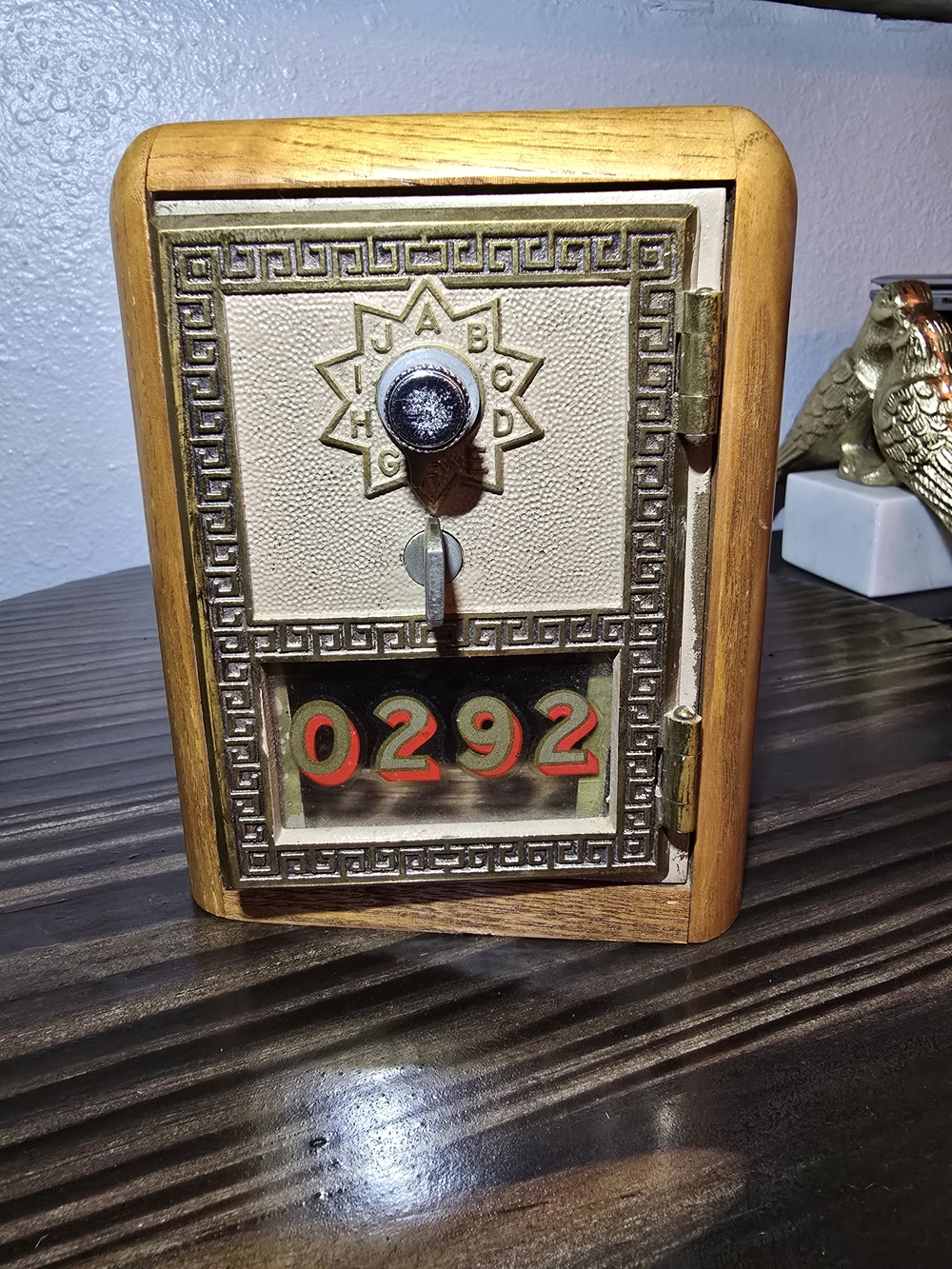 Vintage Style Wooden Metal Combination Post Office Box with Red Number Window